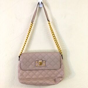 Marc Jacobs Leather Diamond Quilted Chainlink Strap Shoulder Handbag Purse Beige